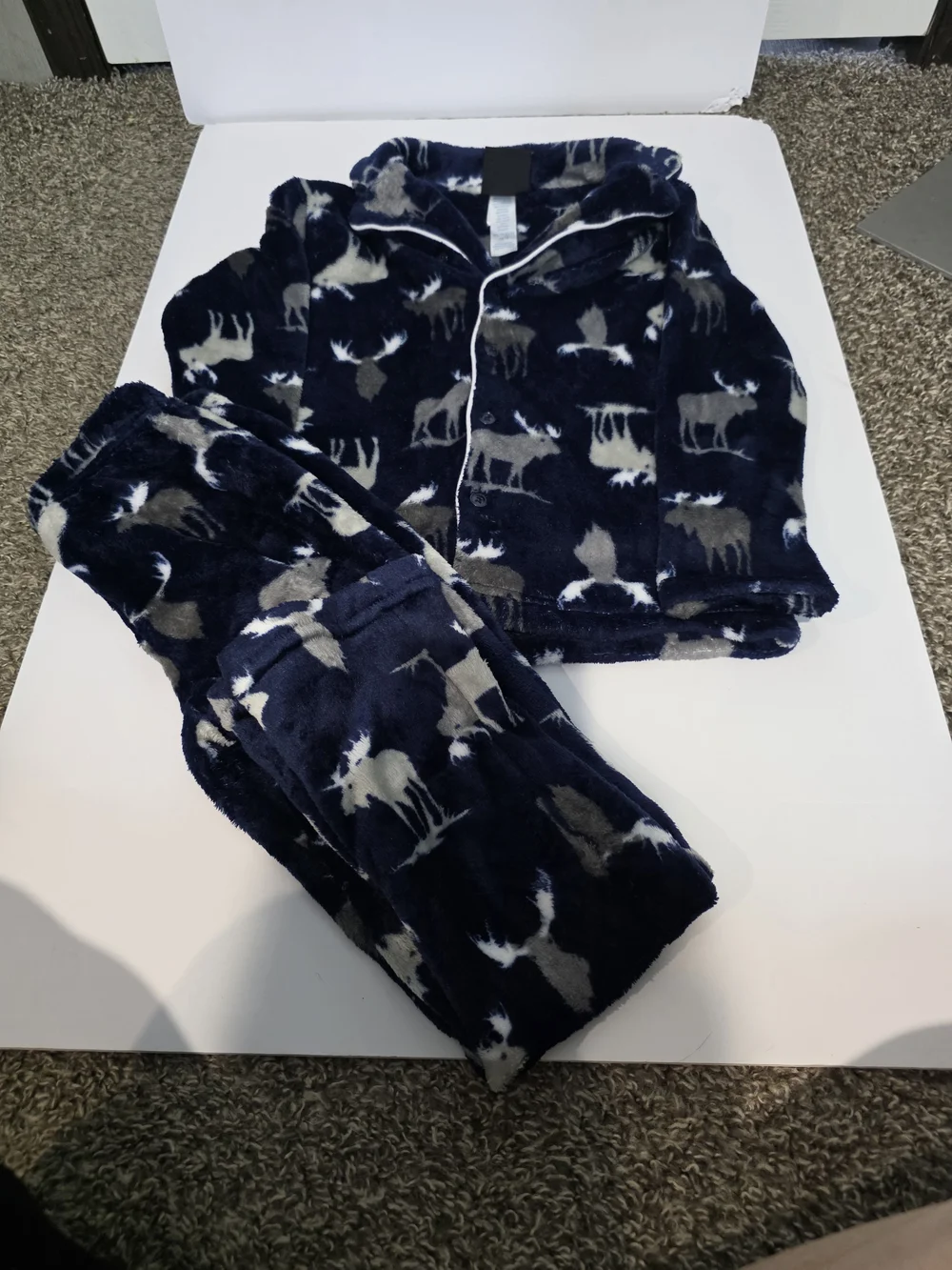 Jellycat Navy Blue and Gray Moose Print Kids Pajama Set